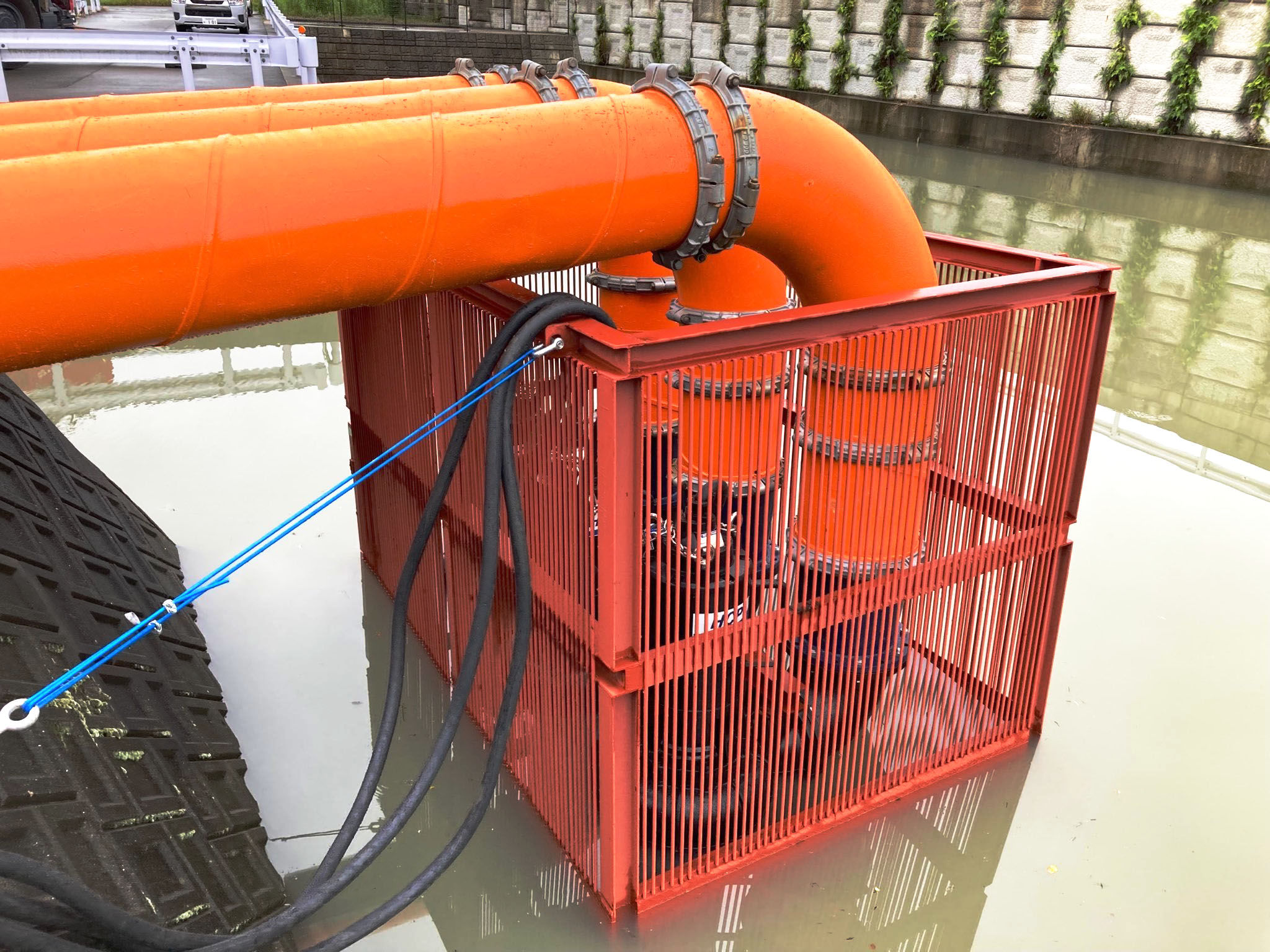 日本熊本県の排水機場で仮設排水ポンプ設備 日本熊本県の排水機場で仮設排水ポンプ設備